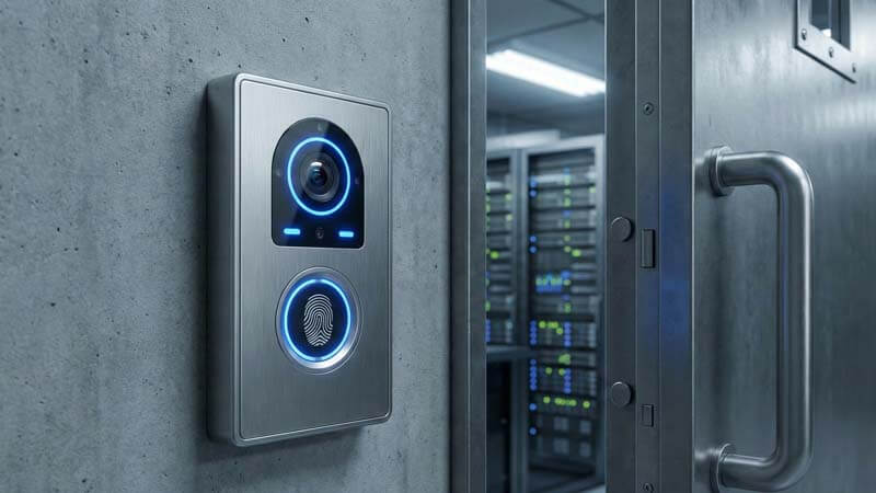 Биометрический считыватель с распознаванием лиц и отпечатков пальцев у входа в серверную