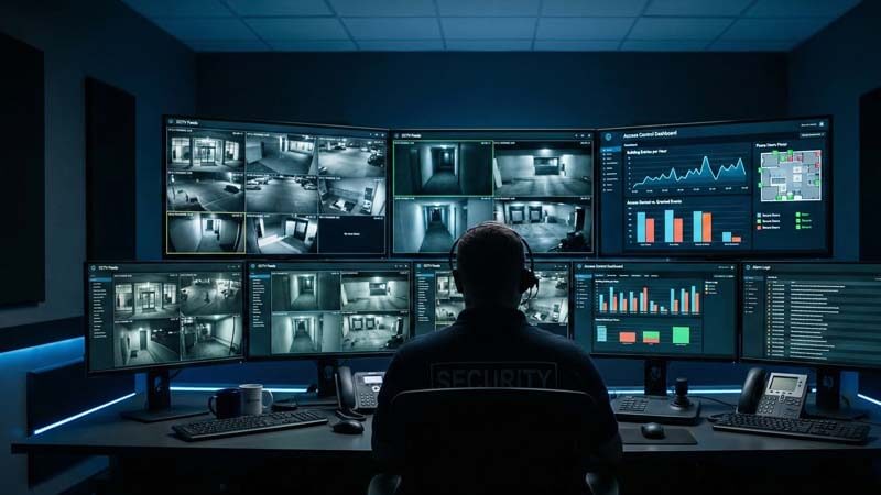 Мониторинг безопасности офиса и событий СКУД на экранах в диспетчерском пункте